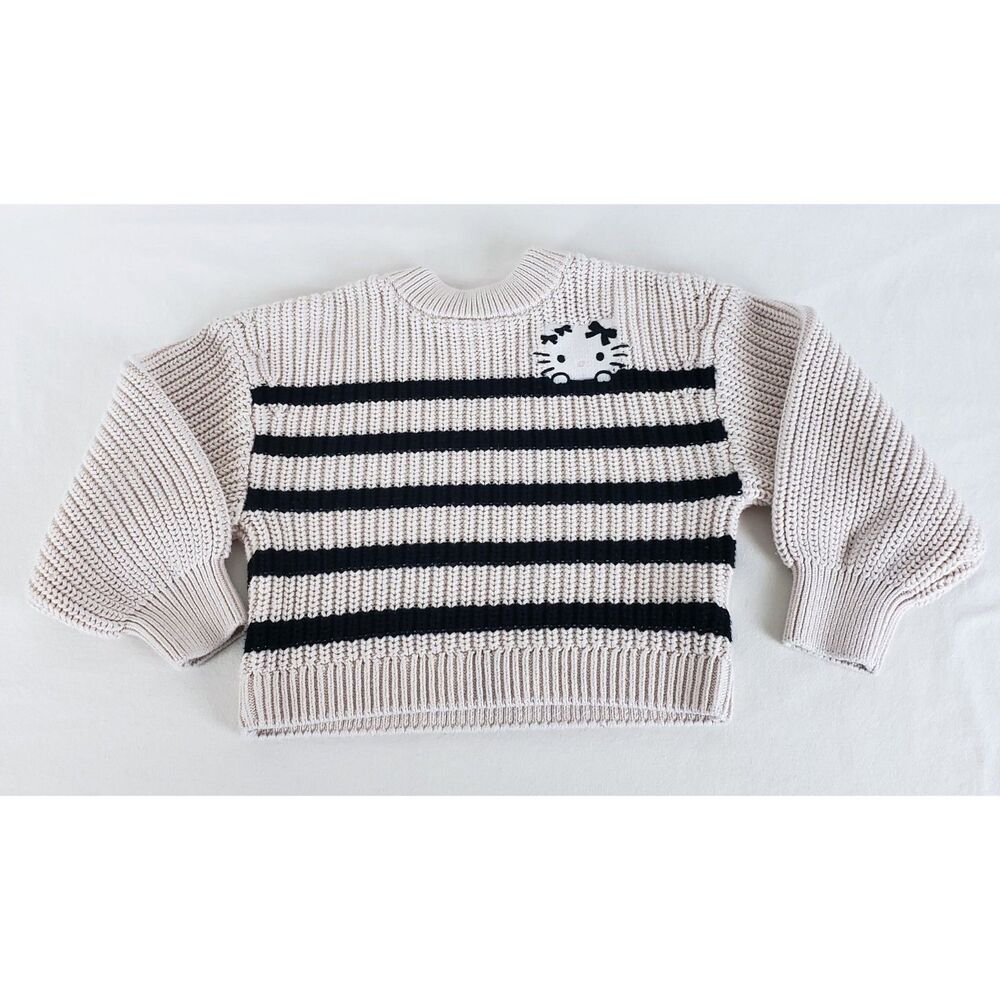 Hello Kitty x The Children's Place Chunky Knit Sweater Girls Small Striped Ivory